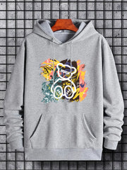 Cartoon Bear & Graffiti Print Hoodie for Men