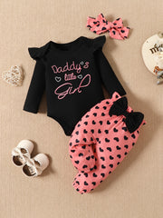 Baby Girls Heart Pattern Bodysuit Romper Outfit Set