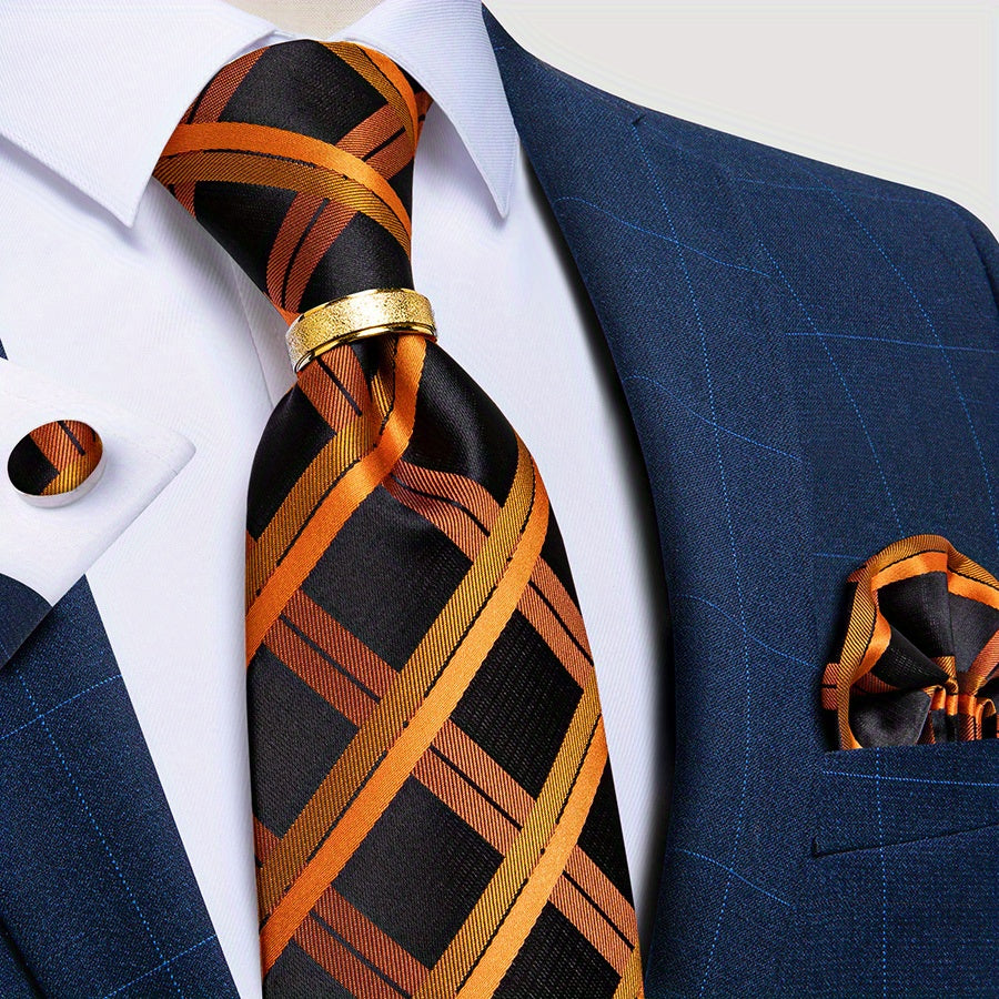 Men's Silk Ties Set Paisley Plaid Striped Necktie Pocket Square