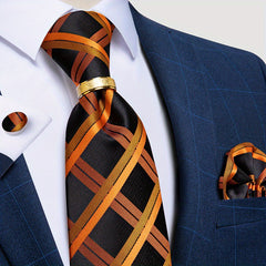 Men's Silk Ties Set Paisley Plaid Striped Necktie Pocket Square