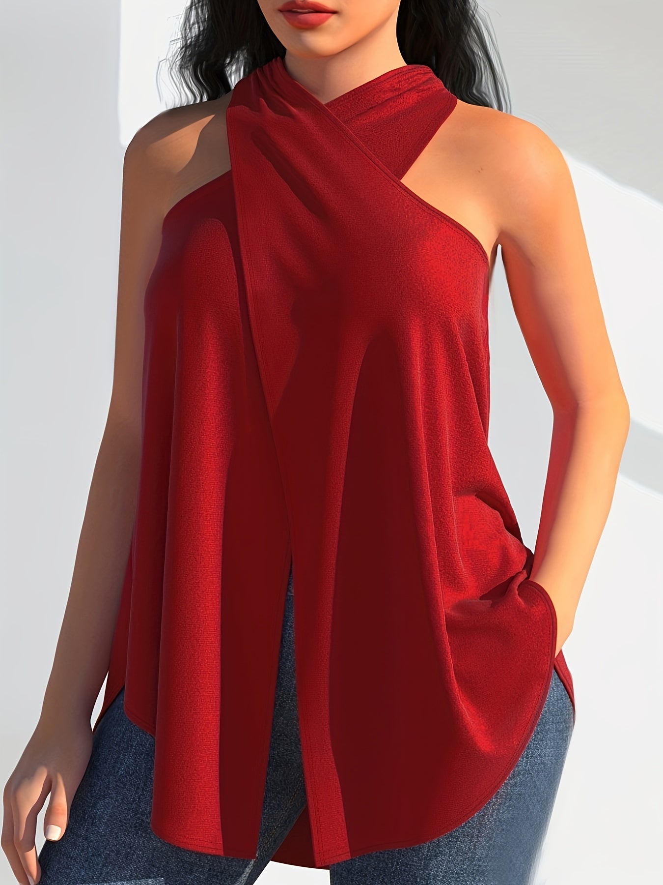 Split Cross Halter Neck Top for Summer