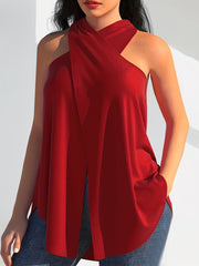 Split Cross Halter Neck Top for Summer