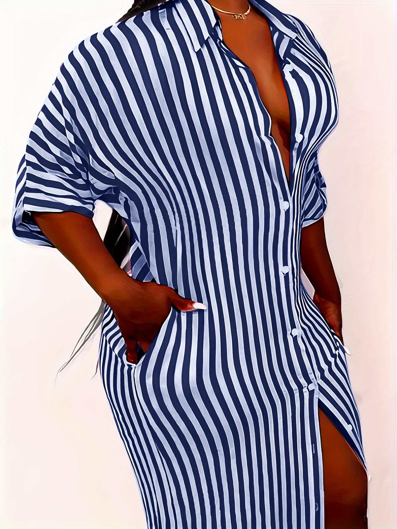 Women's Plus Stripe Print Button Up Maxi Shirt Dress