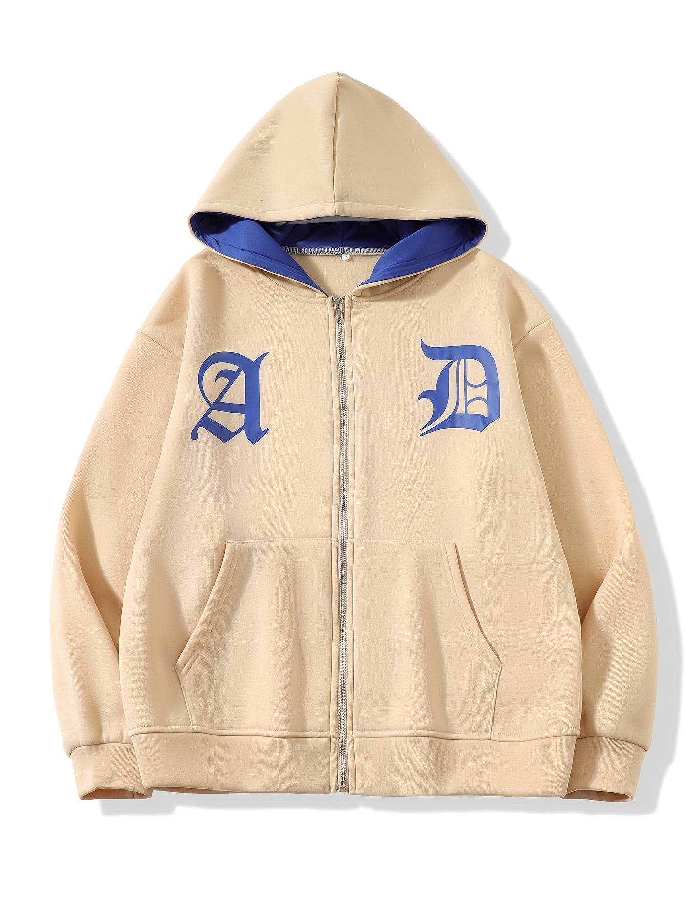 Letter Print Zip Up Hoodie Long Sleeve Casual Sweatshirt