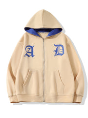 Letter Print Zip Up Hoodie Long Sleeve Casual Sweatshirt