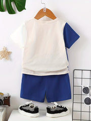 Boys Crown Print Casual Outfit Round Neck T shirt & Shorts S