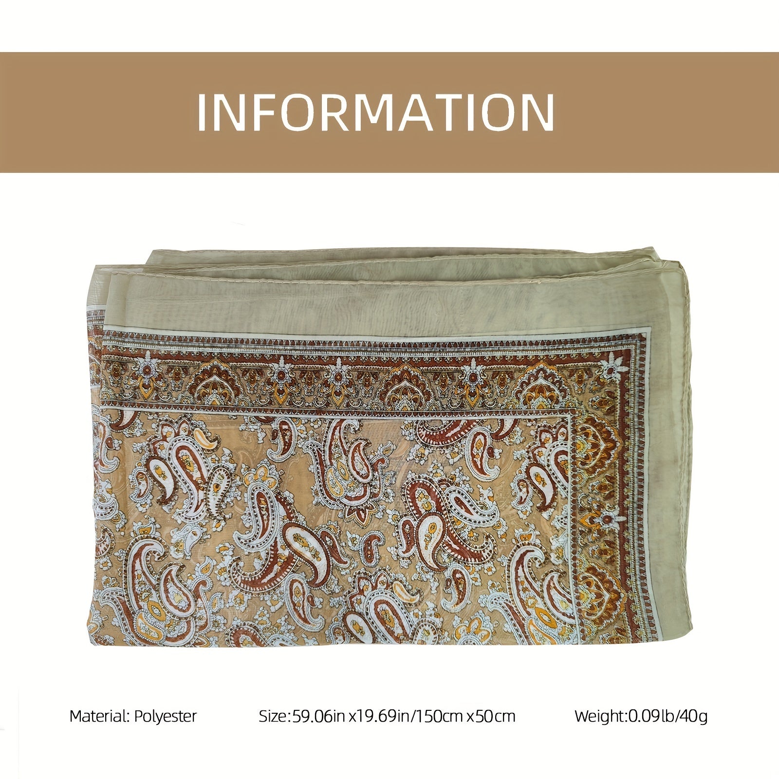 Brown Paisley Satin Scarf Vintage Silk Shawl