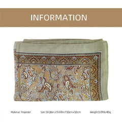 Brown Paisley Satin Scarf Vintage Silk Shawl