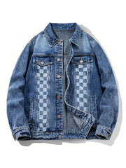 Plaid Pattern Denim Jacket Men's Casual Street Style Button Up Jacket
