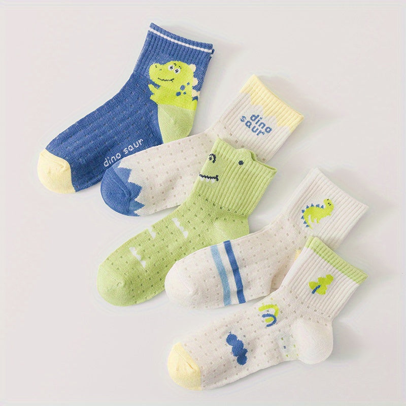 5 pairs Boys Cartoon Pattern Socks Knitted Soft Crew Socks