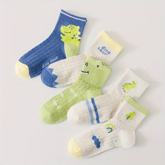 5 pairs Boys Cartoon Pattern Socks Knitted Soft Crew Socks