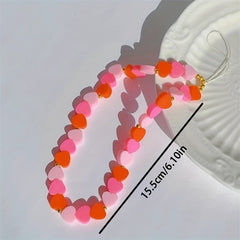 Pink Gradient Heart Mobile Phone Chain Keychain For Girls