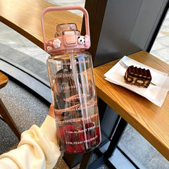 Transparent Large Capacity Water Cup with Straw and Handle