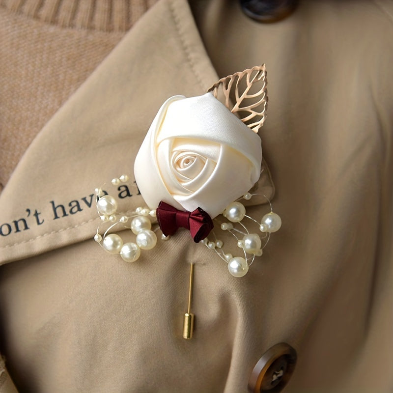 Pearl Inlaid Flower Brooch Pin Wedding Corsage