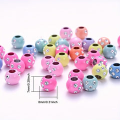 100pcs 8mm Acrylic Beads Large Hole Candy Color Rhinestone Inlaid Loose Beads