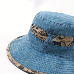 Vintage Washed Bucket Hat Wide Brim UV Protection Sun Hat Letter Printed