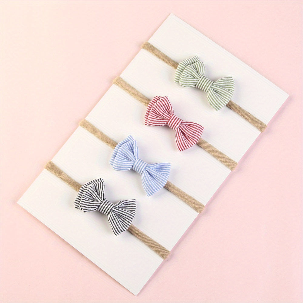 4pcs Striped Fabric Bow Headbands Girls Hair Accessories