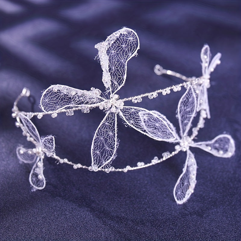 Double Layer Headband With Lace Butterfly Bridal Wedding Hair Accessories