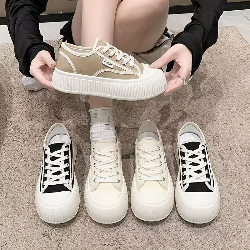 Women's Canvas Lace Up Sneakers Comfortable Platform Shoes