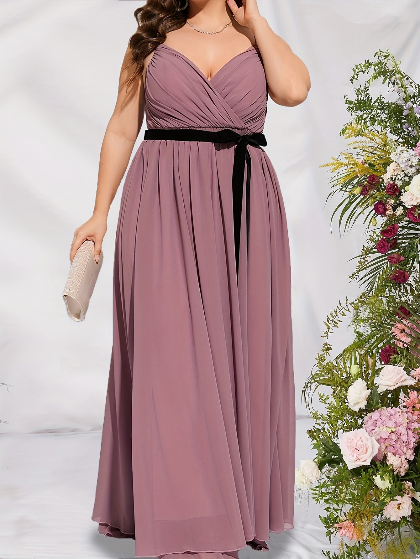 Bow Knot Mesh Maxi Evening Formal Dress