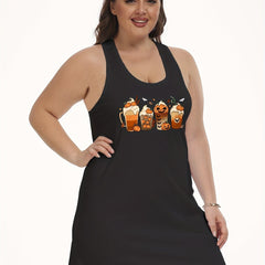 Plus Size Halloween Pumpkin Milkshake Print Tank Nightdress