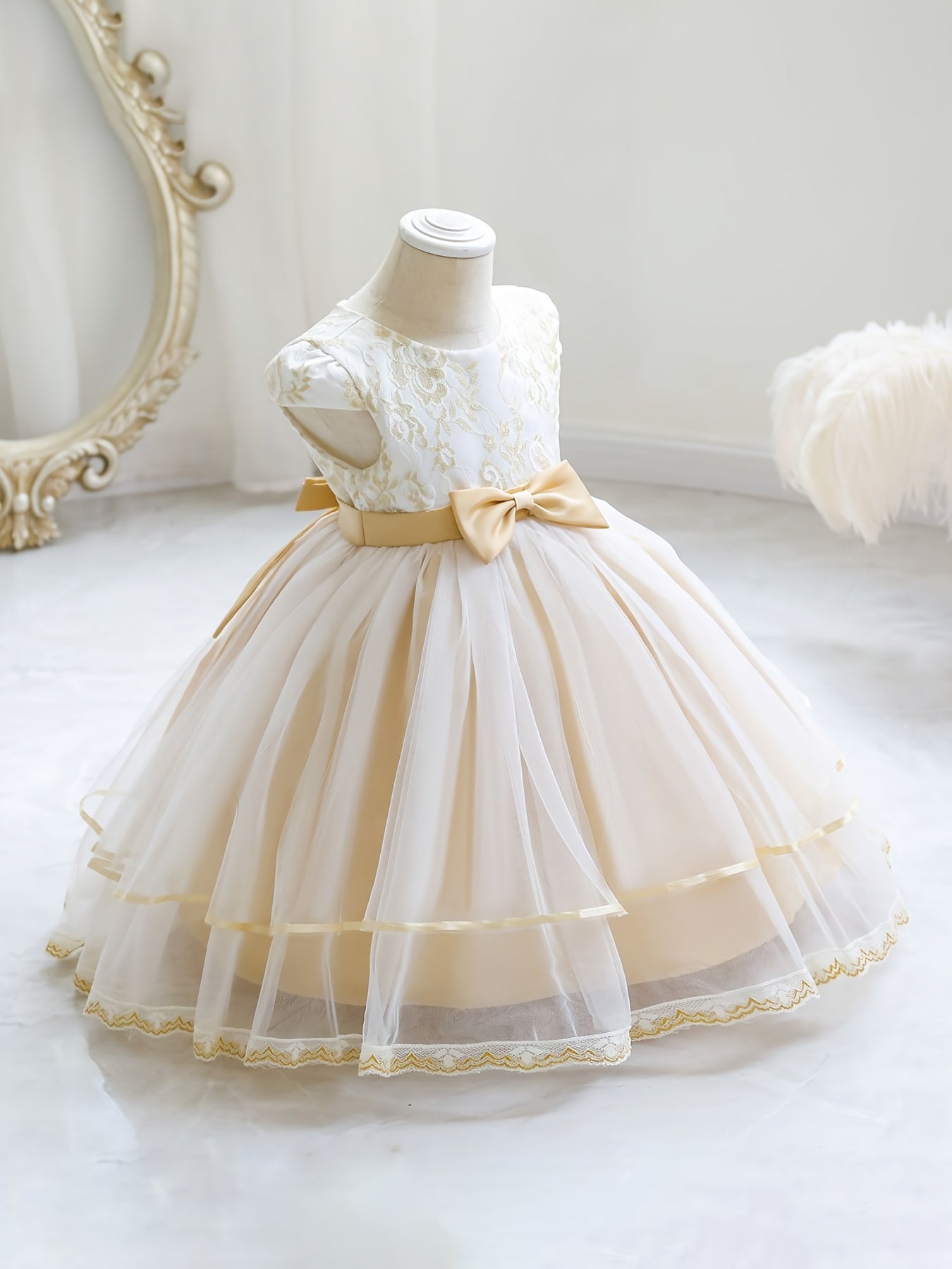 Baby Girls Floral Embroidery Mesh Princess Dress Clothes