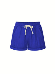 Solid Drawstring Elastic Waist Shorts Plus Size
