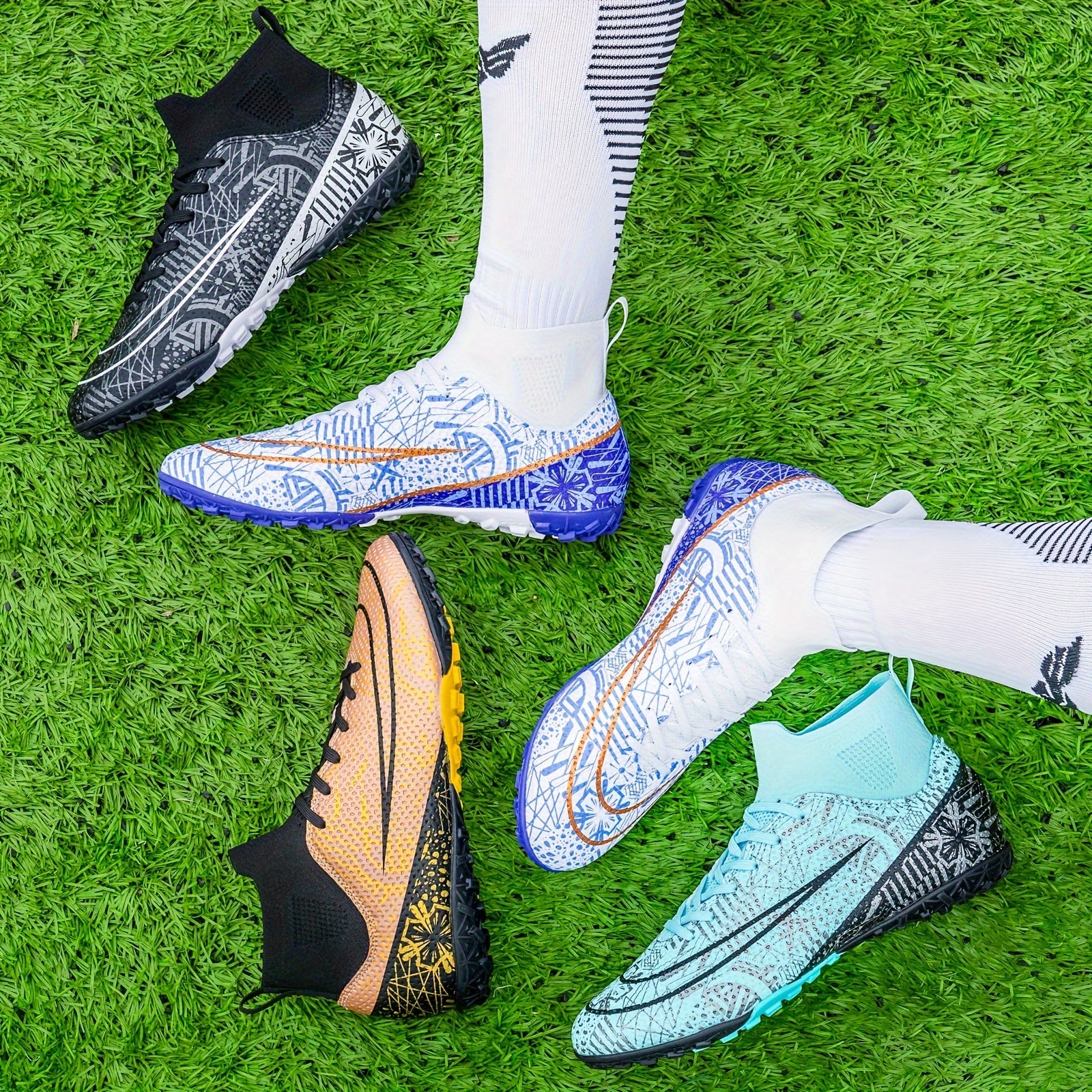 Boys' High Top Turf Football Boots Lace Up TF Soccer Cleats
