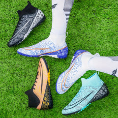 Boys' High Top Turf Football Boots Lace Up TF Soccer Cleats