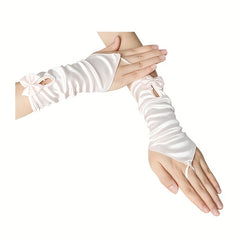 Bridal Satin Silky Gloves with Mini Bowknot Wedding Accessories