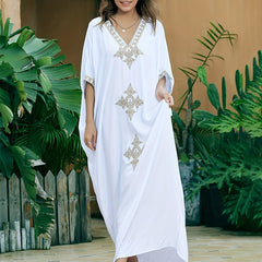 Boho Kaftan Dress Women's Plus Embroidered Maxi Beachwear Kaftan Dress