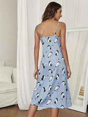 Cartoon Dog Print NightDress Crew Neck Slip Pajama Dress Women's Sleepwear