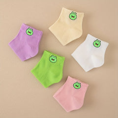 5 Pairs Frog Print Socks Low Cut Crew Women's Stockings