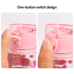 500ml Pink Flower Pattern Water Bottle Plastic Water Cup Portable Leakproof