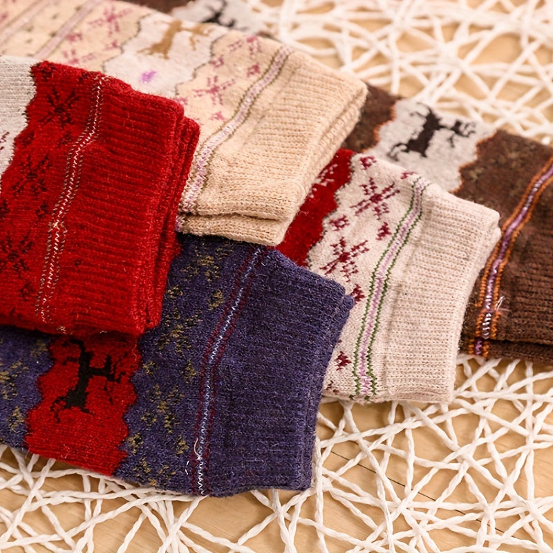 Elk Print Christmas Socks, Comfy & Warm Women's Stockings & Hosiery