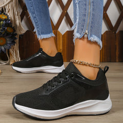 Women's Solid Mesh Sneakers Lace-Up Low Round Toe Breathable Shoes