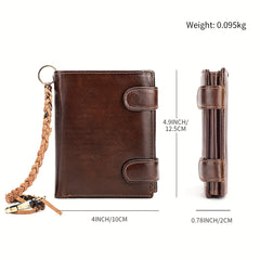 Three Fold Leather Wallet with Card Slot and Lanyard - Unisex Gift