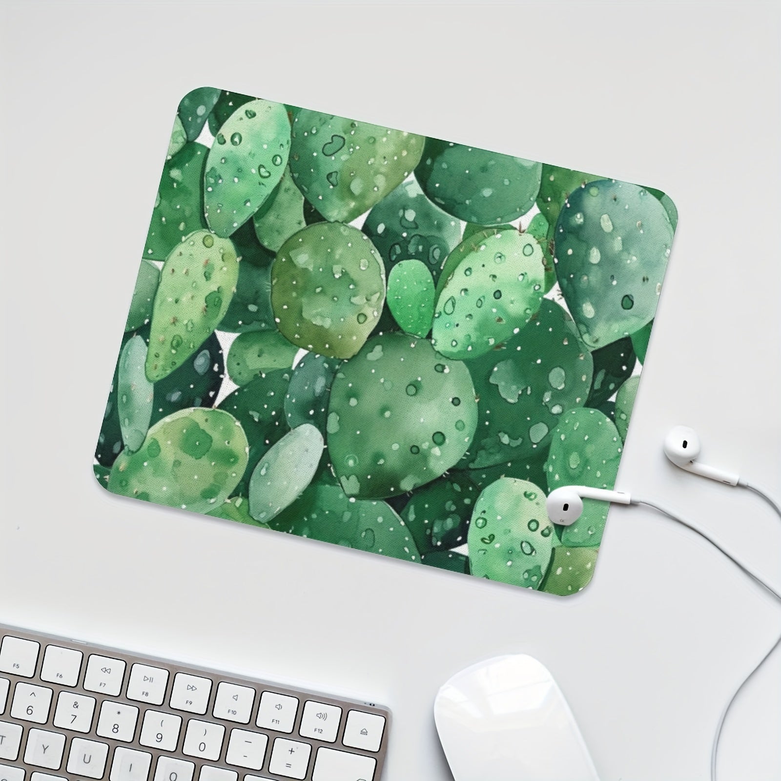 Watercolor Cactus Print Mouse Pad Succulent Olive Green Botanical