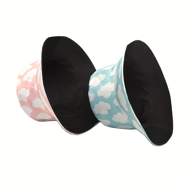 Cloud Print Reversible Bucket Hat Unisex Casual Couple Sun Cap