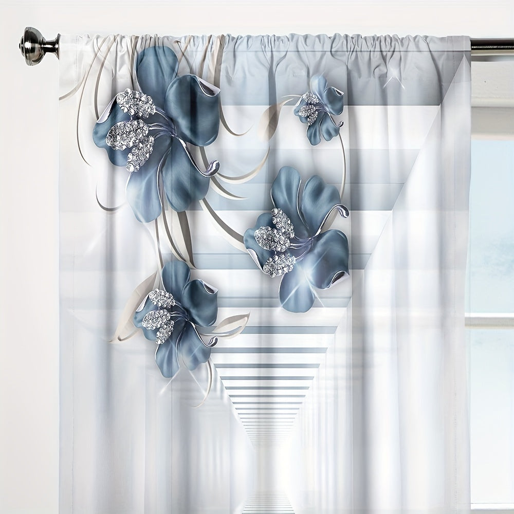 2pcs Flower Rod Pocket Printed Curtain for Home Decoration