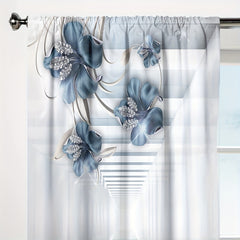 2pcs Flower Rod Pocket Printed Curtain for Home Decoration