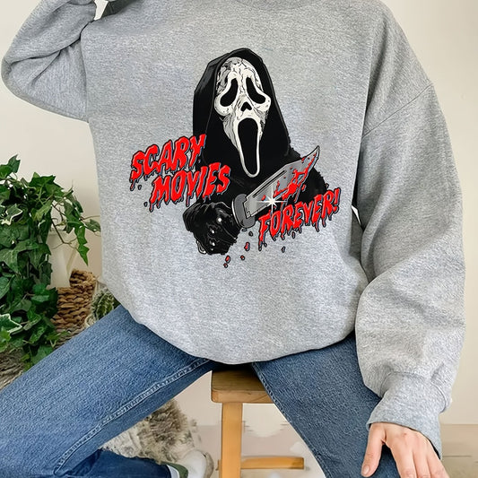 Scary Movies Print Crew Neck Sweatshirt