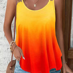 Gradient Cutout Straps Top Sleeveless Summer Casual Crew Neck