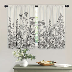 2pcs Floral Flower Botanical Kitchen Curtains Rod Pocket Short Cafe