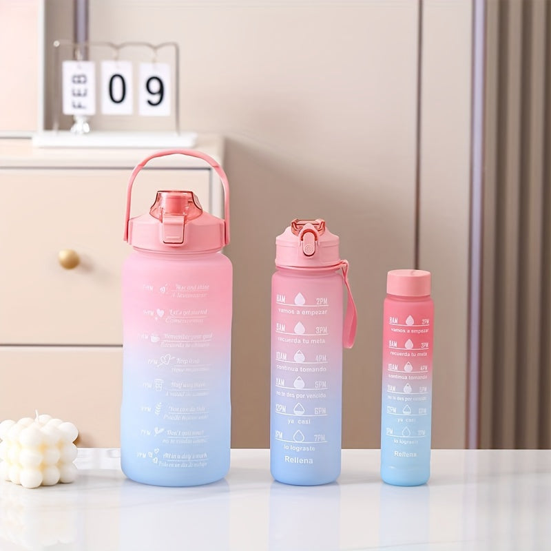 Gradient Large Capacity Plastic Cup Portable Water Bottle With Straw