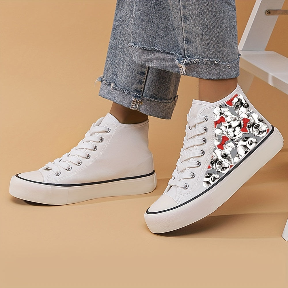 Women's Bow Pet Dogs Pattern Lace Up Canvas High Top Shoes