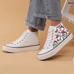 Women's Bow Pet Dogs Pattern Lace Up Canvas High Top Shoes