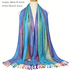 Peacock Jacquard Tassel Scarf Gradient Shawl Casual Headwrap Hijab