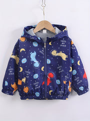 Boys Hooded Dino Zip Jacket Spring Summer Windproof Kids Clothes
