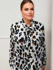 Leopard Print Bow Knot Long Sleeve Blouse